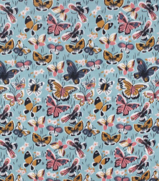 Butterflies on Turquoise Anti Pill Fleece Fabric