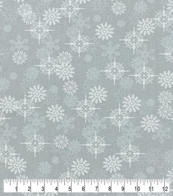 Overlap Snowflakes on Light Gray Christmas Glitter Cotton Fabric, , hi-res, image 3