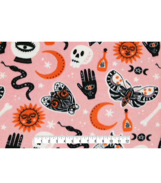 Halloween Icons on Pink Anti Pill Fleece Fabric, , hi-res, image 4