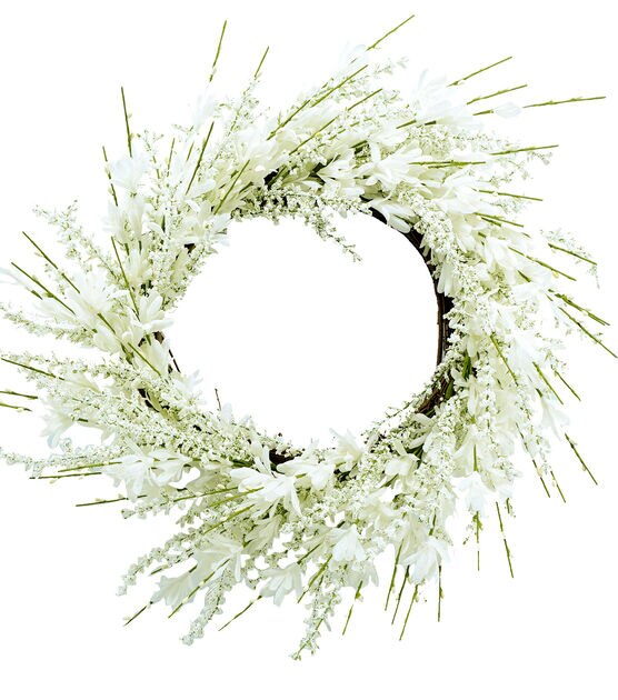 23" White Forsythia Wreath by Bloom Room