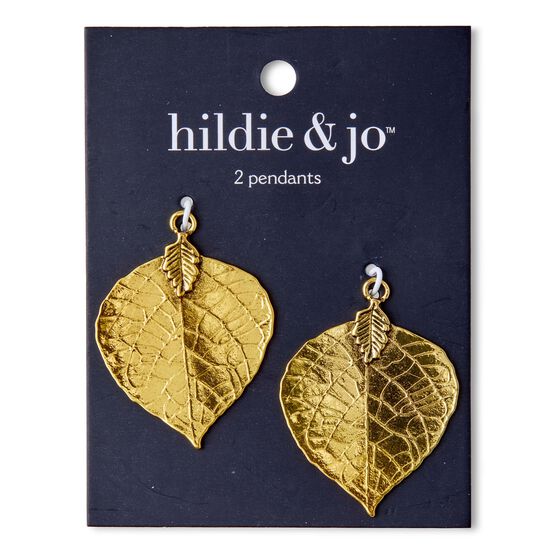 47mm x 35mm Antique Gold Metal Leaf Pendants 2pk by hildie & jo