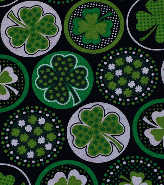 Shamrocks with Dots Black St. Patrick's Day Cotton Fabric, , hi-res, image 2