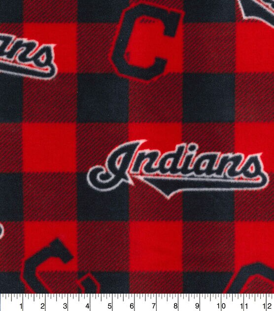Fabric Traditions Cleveland Baseball Fleece Fabric Buffalo Check