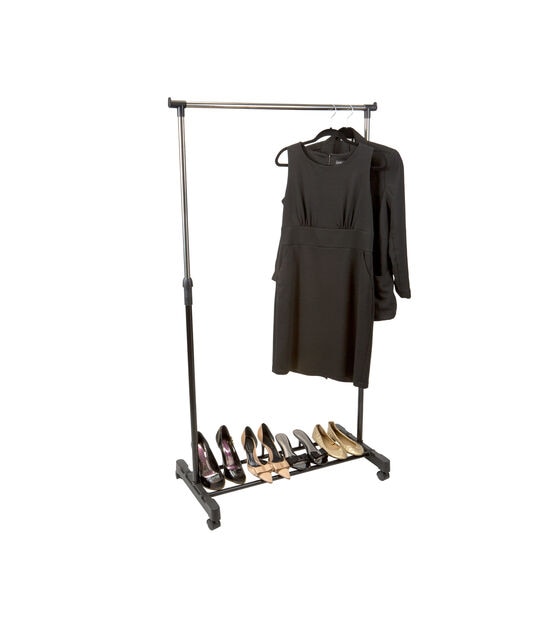 Simplify 31.5" Single Tier Adjustable Height Rolling Garment Rack, , hi-res, image 2
