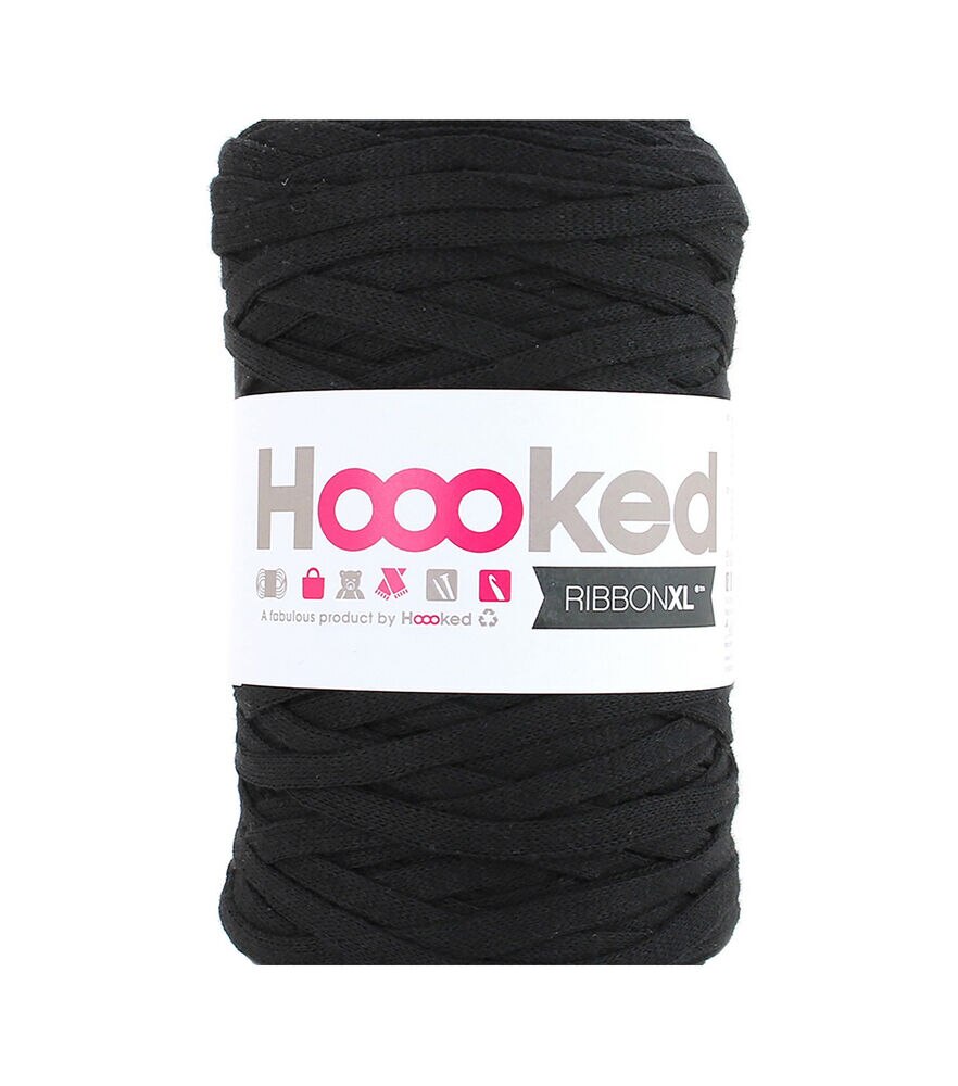 Hoooked Recycled RibbonXL 131yds Cotton Yarn, Black Night, swatch
