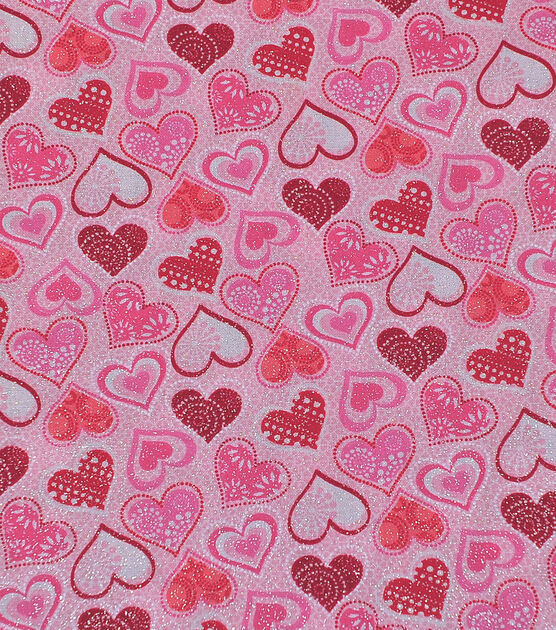 Patterned Hearts Valentine's Day Glitter Cotton Fabric