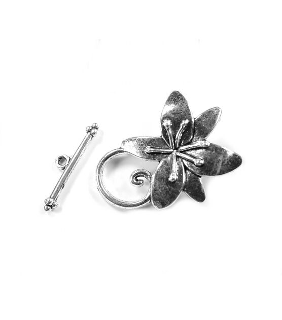 4pk Antique Silver Metal Flower Toggle Clasps by hildie & jo