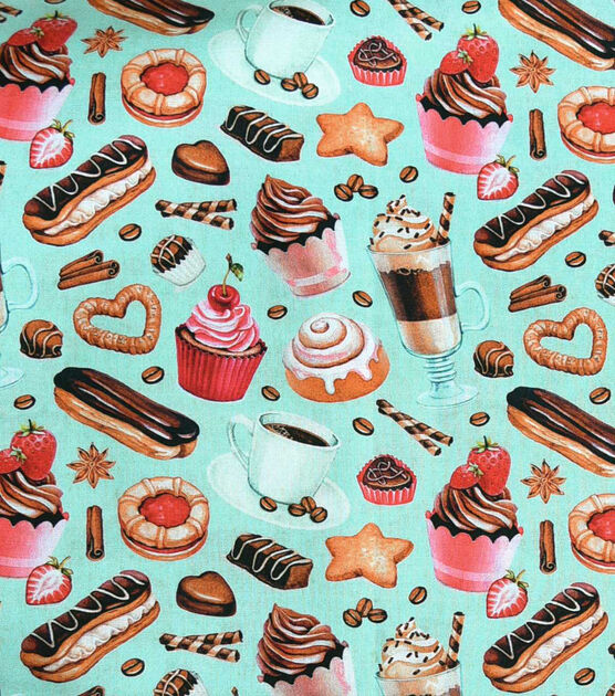 Novelty Cotton Fabric Treats And Coffee
