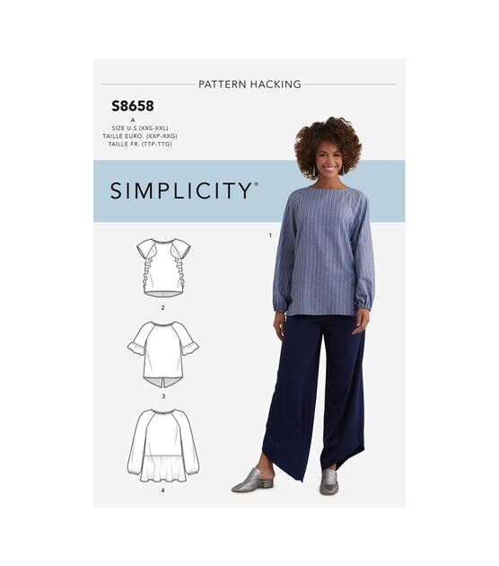 Simplicity S8658 Size XXS to 2XL Misses Top Sewing Pattern