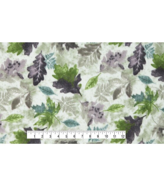 Green & Purple Leaves Anti Pill Fleece Fabric, , hi-res, image 4