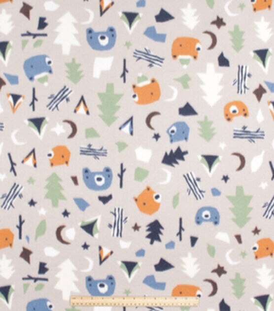 Bear Camping Icons Tossed Blizzard Fleece Fabric, , hi-res, image 2