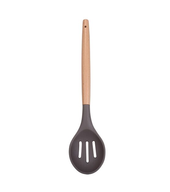 Gray Silicone & Wood Slotted Spoon by STIR