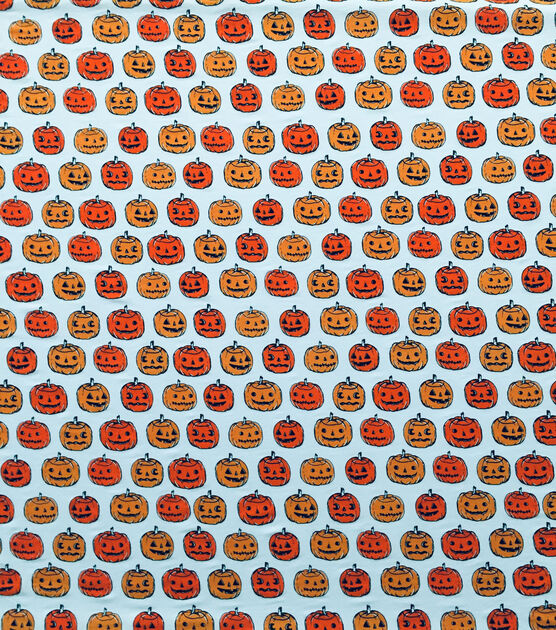 White Orange Jack O Lantern Jersey Knit Fabric by POP!