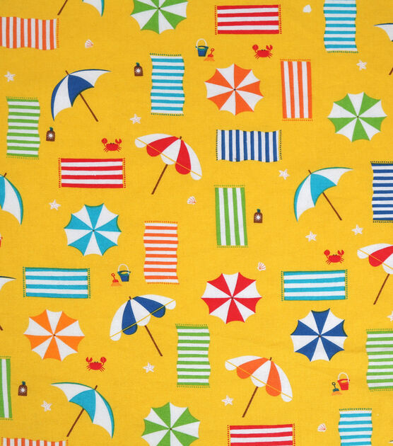 Yellow Beach Towels And Umbrellas Novelty Cotton Fabric by POP!