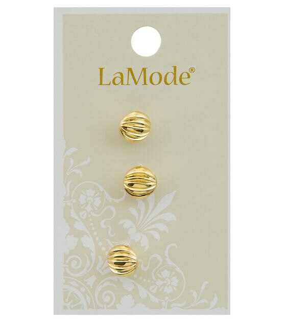 La Mode 3/8" Gold Round Shank Buttons 3pk