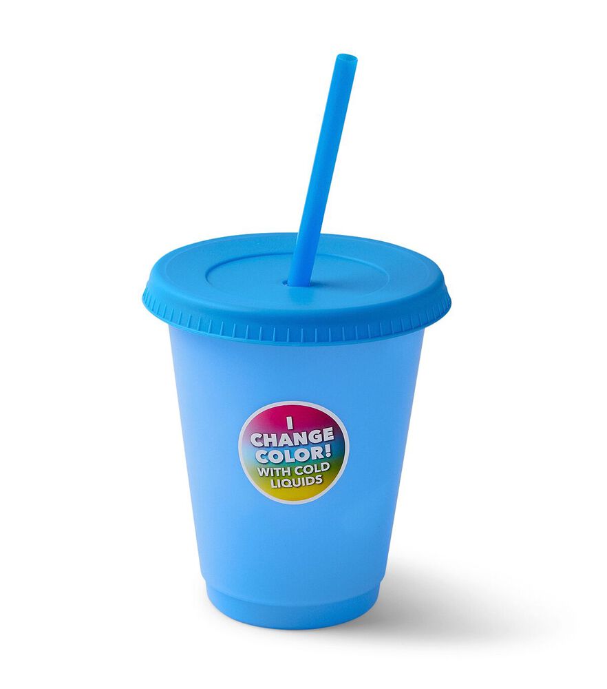 18oz Summer Color Changing Cup With Straw by Happy, Blue, swatch, image 1