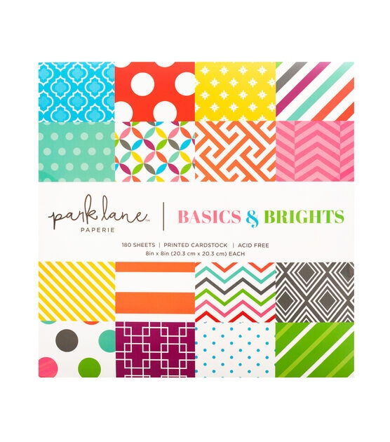 180 Sheet 8" x 8" Basics & Brights Cardstock Paper Pack by Park Lane