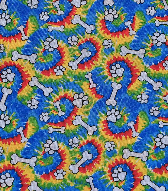 Novelty Cotton Fabric  Paws & Bones on Tie Dye, , hi-res, image 2