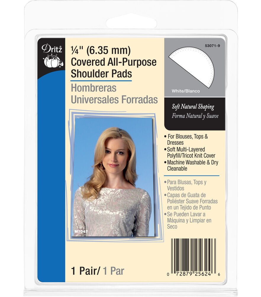 Dritz 1/4" Covered All-Purpose Shoulder Pads, 1 Pair, Black, White, swatch