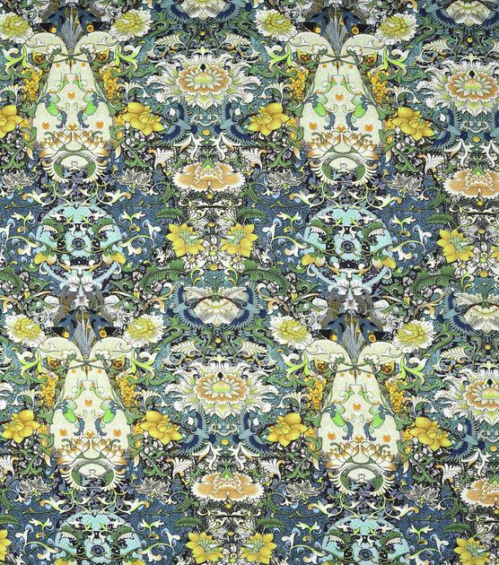 Asian Green Blue Kaleidoscope Premium Cotton Fabric