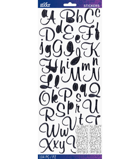 Sticko Mural Script Dimensional Glitter Alphabet Stickers Black
