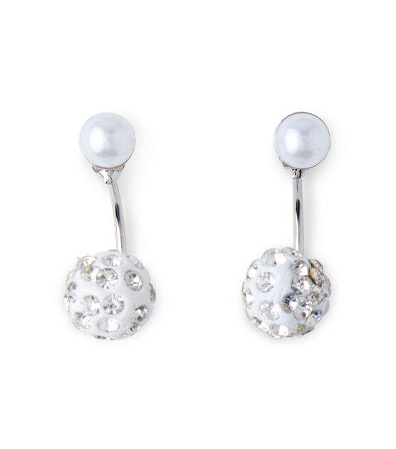 Silver Pearl Bead Earrings With Clear Crystals by hildie & jo, , hi-res, image 2