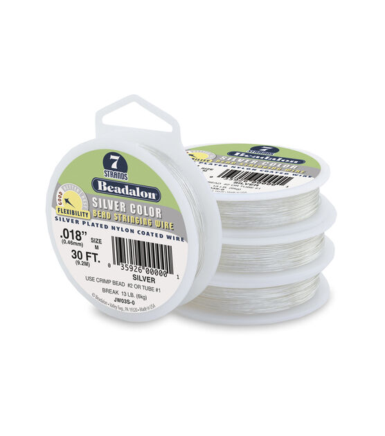 Beadalon Silver Plated Nylon Coated Jewelry Wire, .018 inch, 30ft.