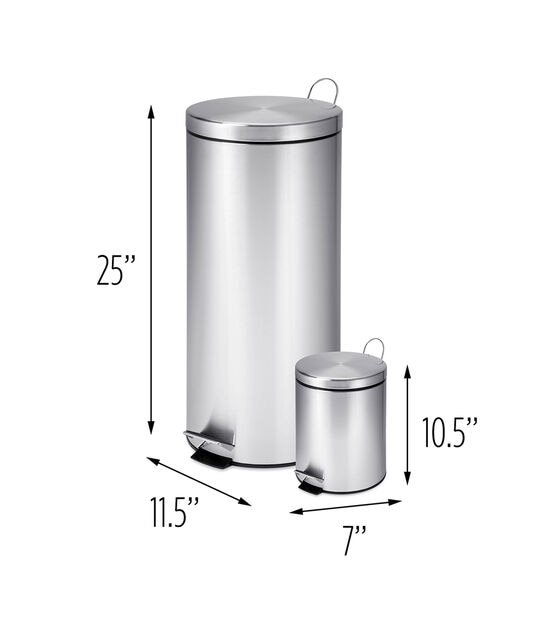 Honey Can Do 2ct Silver Stainless Steel 30L & 3L Step Trash Cans, , hi-res, image 5