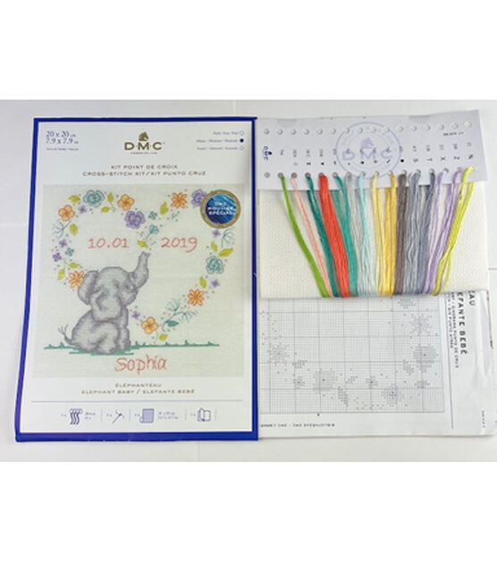 DMC 7" x 7" Elephant Baby Sampler Cross Stitch Kit, , hi-res, image 5