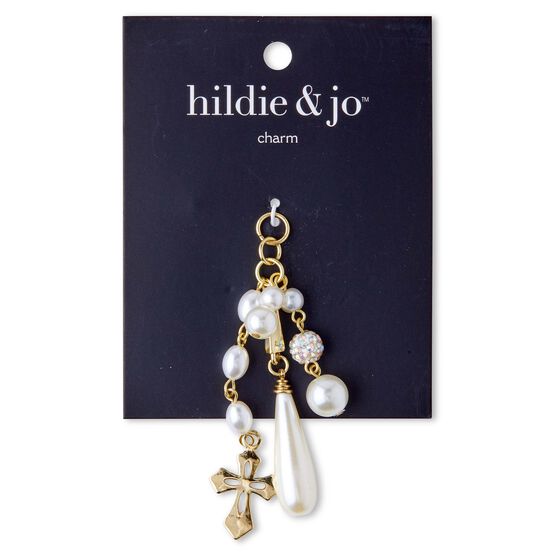3" Gold Oval Pearl & Cross Dangle Charm by hildie & jo