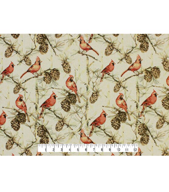 Cardinals & Pinecones Christmas Cotton Fabric, , hi-res, image 4