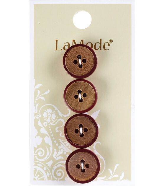 La Mode 5/8" Brown Round 4 Hole Buttons With Rim 4pk