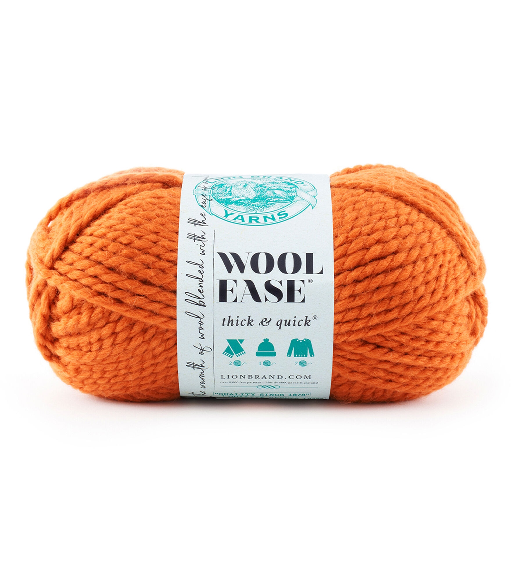 Lion Brand Wool Ease Thick & Quick Super Bulky Acrylic Blend Yarn, Pumpkin, hi-res
