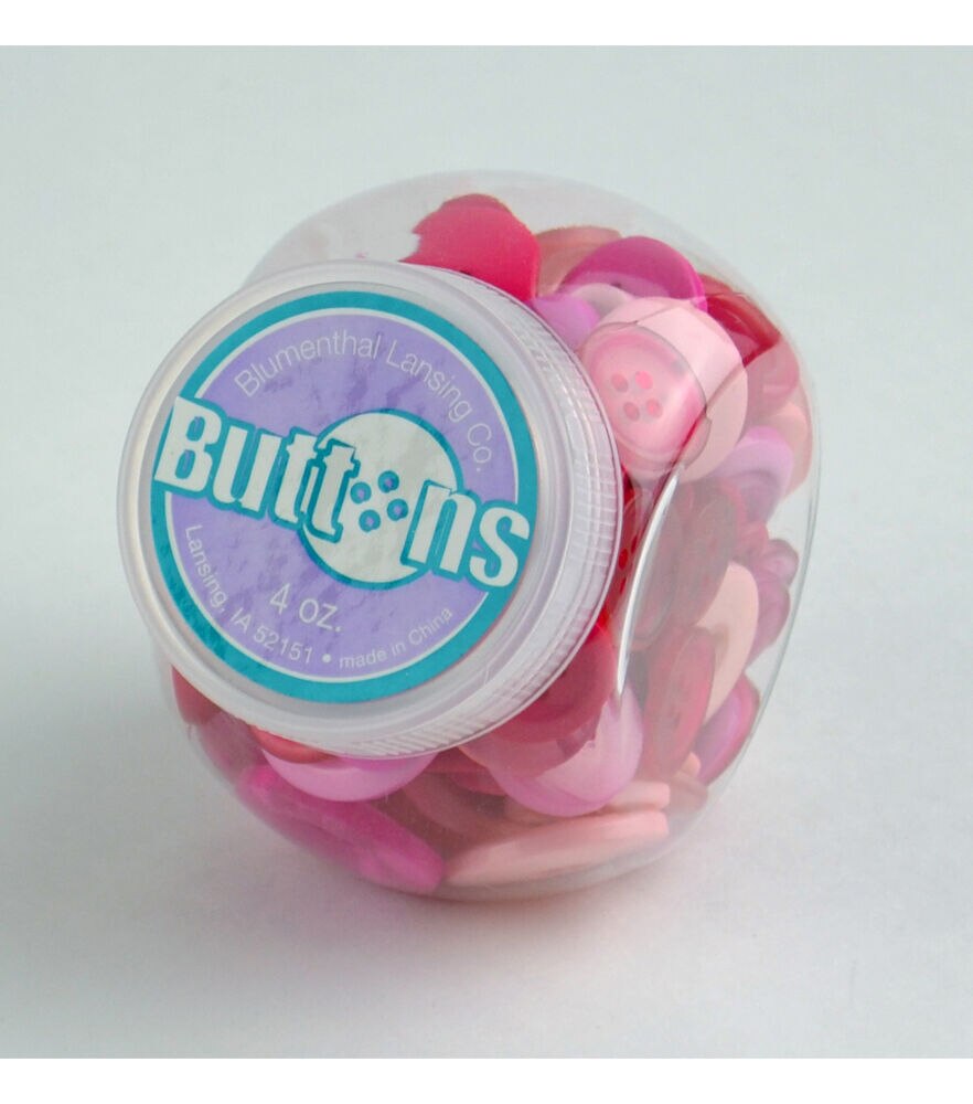 Blumenthal Lansing 4oz Plastic Jar With Assorted Buttons, Pink, swatch