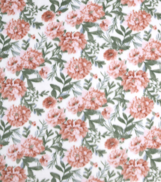 Coral Floral on White Anti Pill Fleece Fabric, , hi-res, image 2