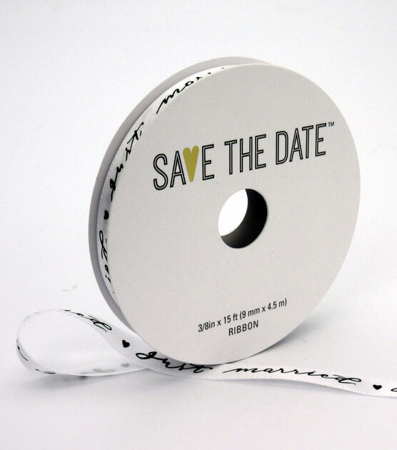 Save the Date Ribbon 3/8''x15' Just Married on White, , hi-res, image 1