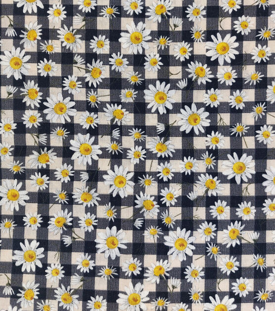 Packed Daisies on Navy Checks Quilt Cotton Fabric by Keepsake Calico