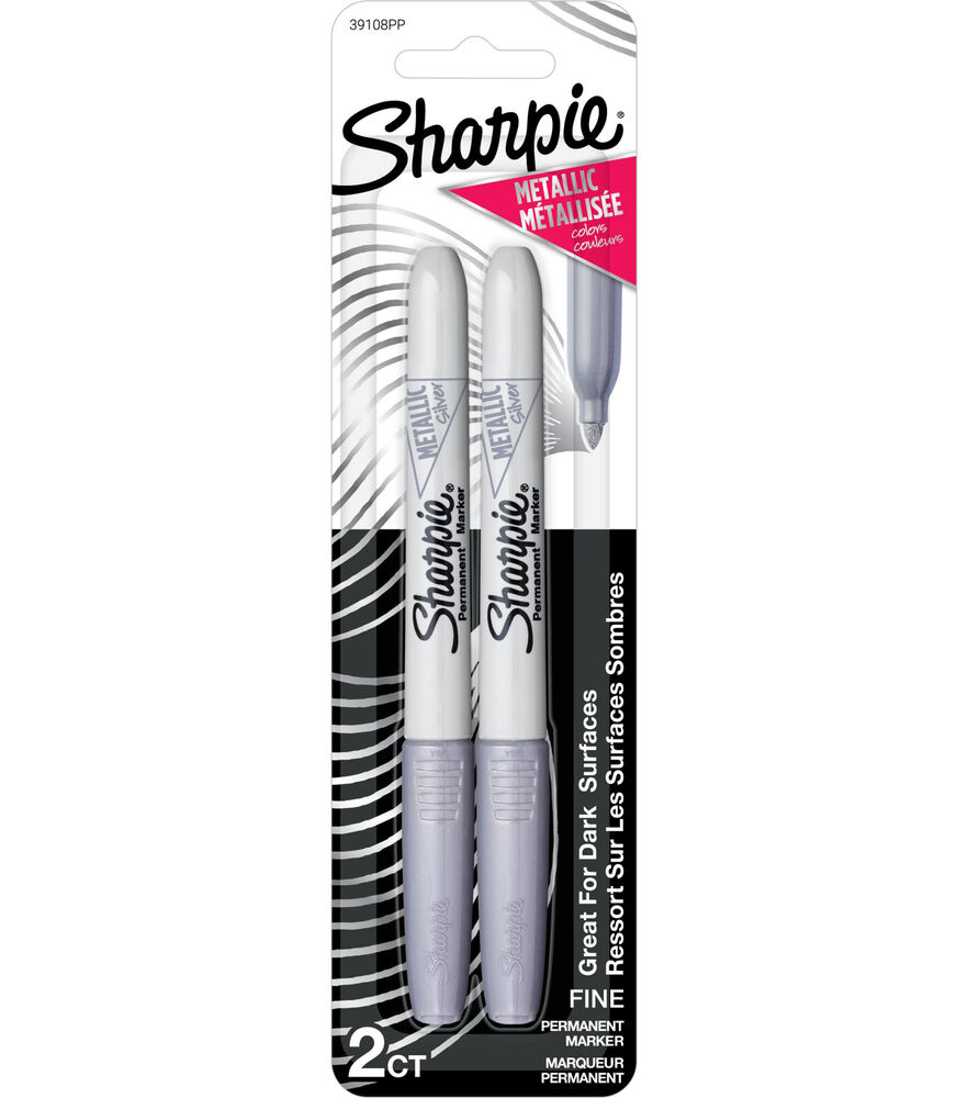 Sharpie Metallic Fine Point Permanent Markers 2 Pkg, Silver, swatch