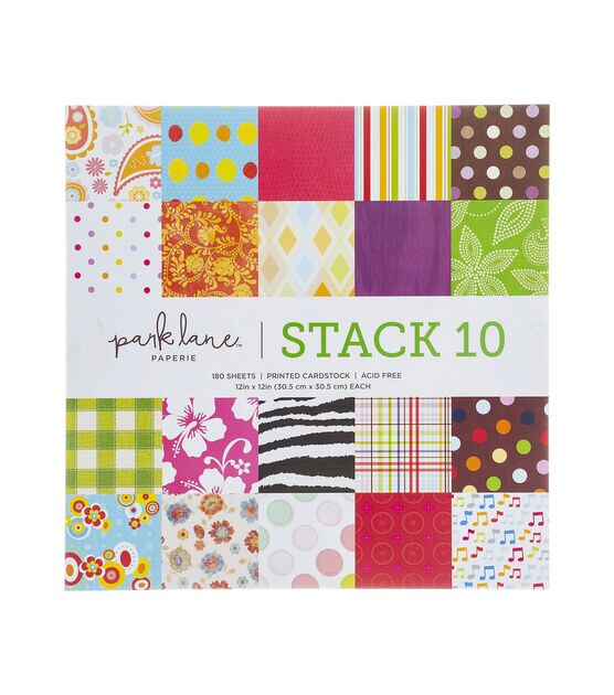 180 Sheet 12" x 12" Stack 10 Cardstock Paper Pack by Park Lane