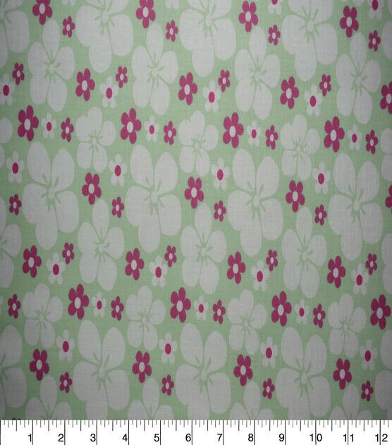 White & Pink Floral on Mint Quilt Cotton Fabric by Quilter's Showcase, , hi-res, image 2