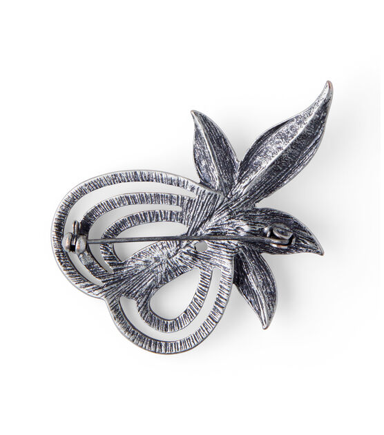 2" Antique Silver Pearl & Crystal Leaf Pin by hildie & jo, , hi-res, image 3