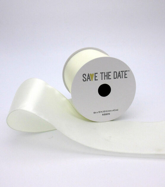 Save the Date 4" x 15' Ivory Satin Ribbon