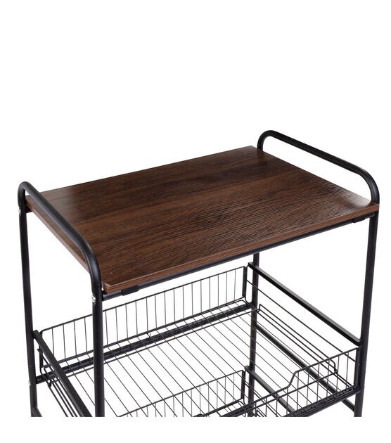 Honey Can Do 34" Black & Walnut 3 Tier Cart With Wood Shelf & Baskets, , hi-res, image 8