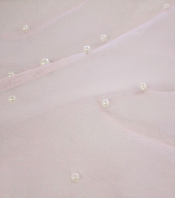Pink Peachskin with Pearls Mesh Fabric by Sew Sweet
