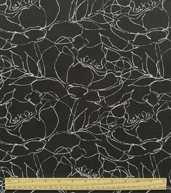 Black & White Sketched Floral Jersey Knit Fabric, , hi-res, image 2