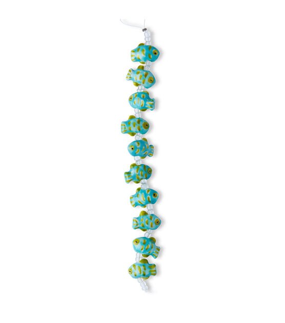 7" Blue & Green Ceramic Fish Strung Beads by hildie & jo, , hi-res, image 2