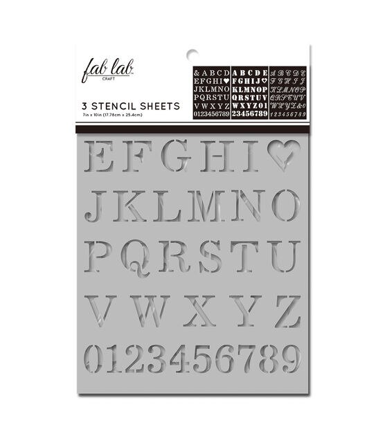 Fab Lab 3 pk 7''x10'' Stencil Sheets Trendy Font Alphabet
