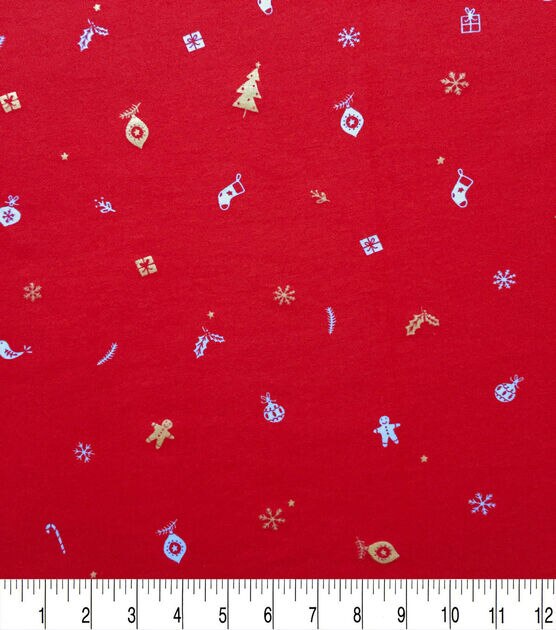 Holiday Red Gold Metallic Interlock Knit Fabric by POP!, , hi-res, image 4