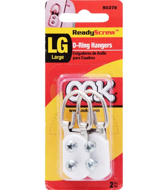 Ook 2pc ReadyScrew Large Brass D Ring Hangers, , hi-res, image 3