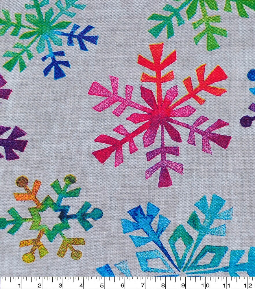 Bright Snowflakes Christmas Cotton Fabric, White, swatch